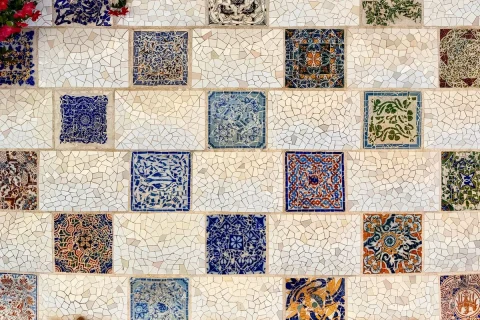 Colorful mosaic tile wall with a patterned design